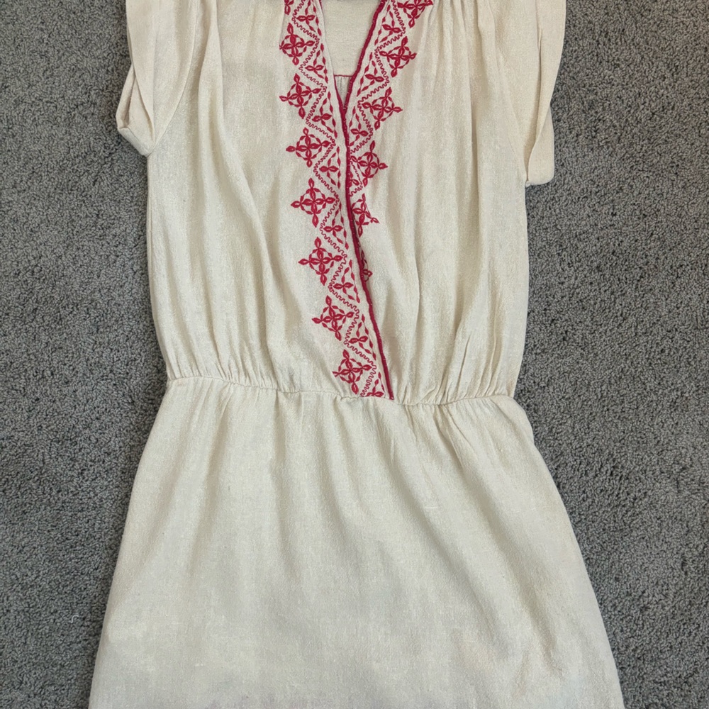 Ulla Johnson Cream Dress with Red Embroidered Trim